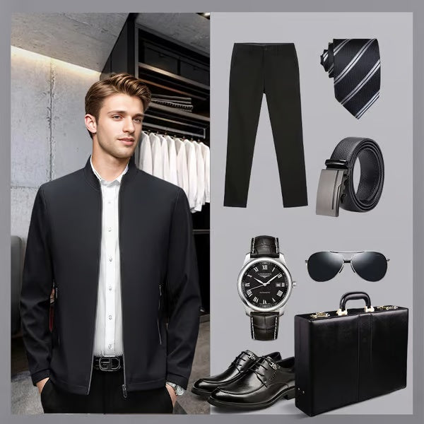 👑Casual jacket with stand-up collar and zip fastening for men