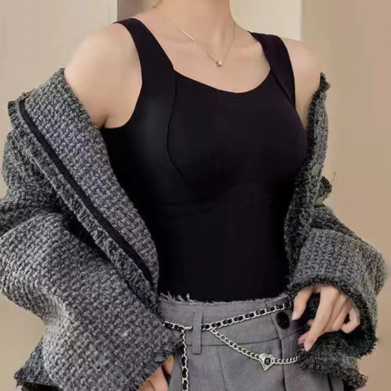 🔥 Cozy & Supported: Thickened Warm Tank Top with Shelf Bra! ❄️👙