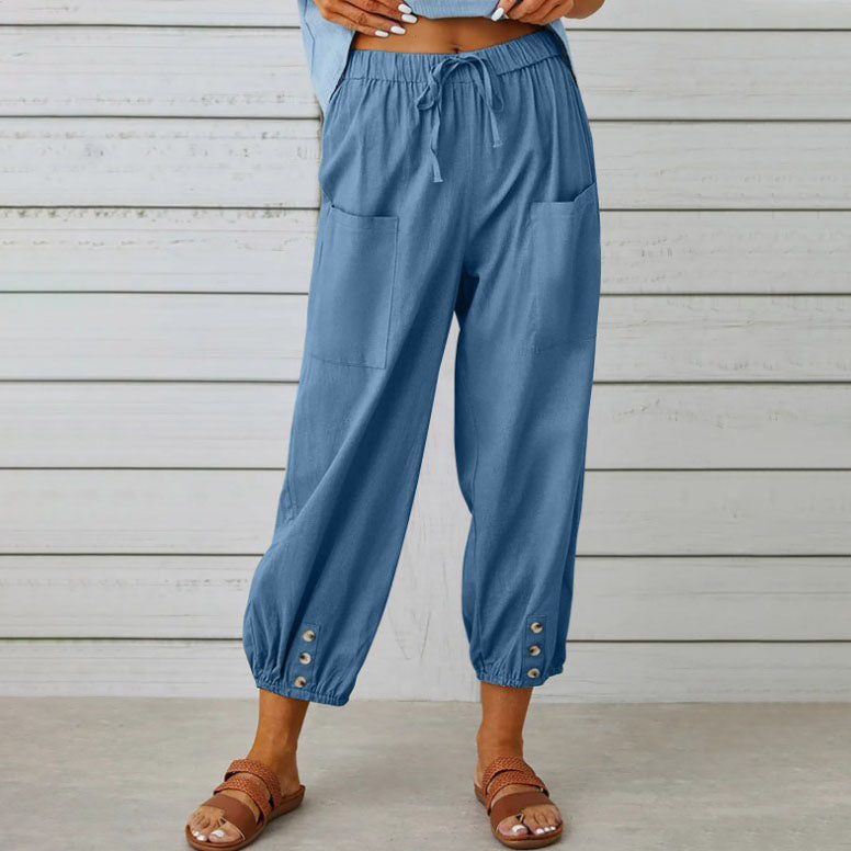 🧵2025 New Women's Summer Cotton Linen Trousers Nine Minute Trousers🍃