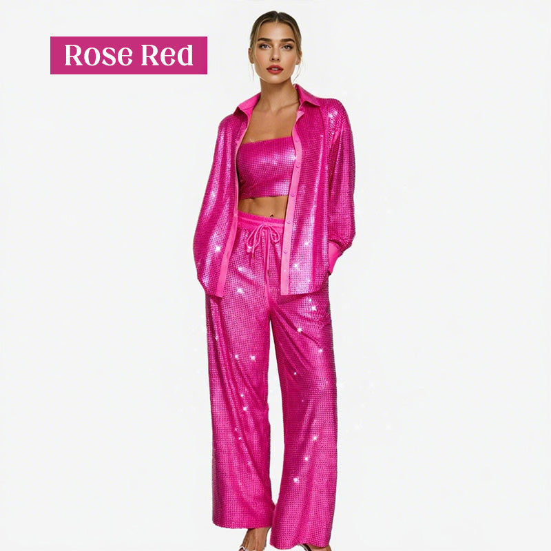 ✨49% OFF✨Sequin blazer and wide trousers for women (3-piece set)