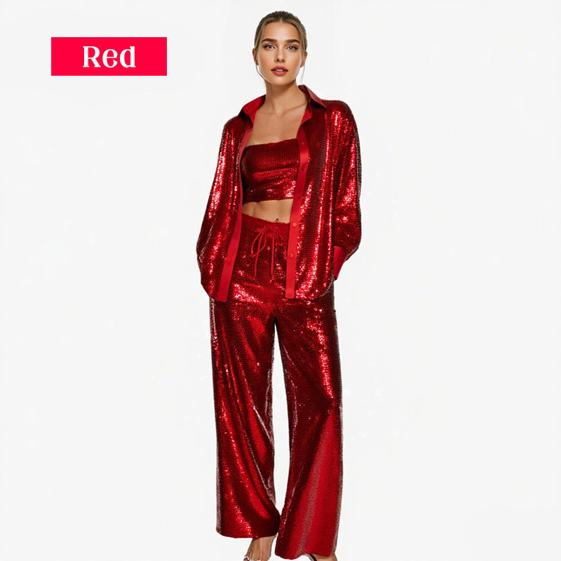 ✨49% OFF✨Sequin blazer and wide trousers for women (3-piece set)