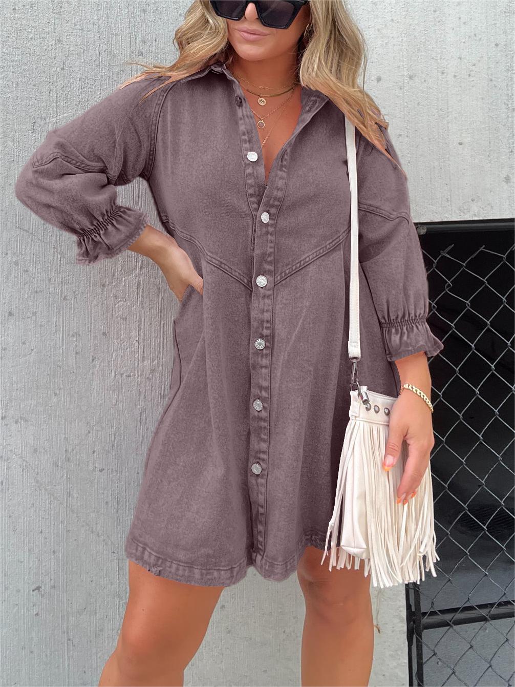 Pre-Sale>>🔥Christmas Sale 49% Off👉2025 New Washed Denim Puff Sleeve Dress (Buy 2 Get 10% OFF)