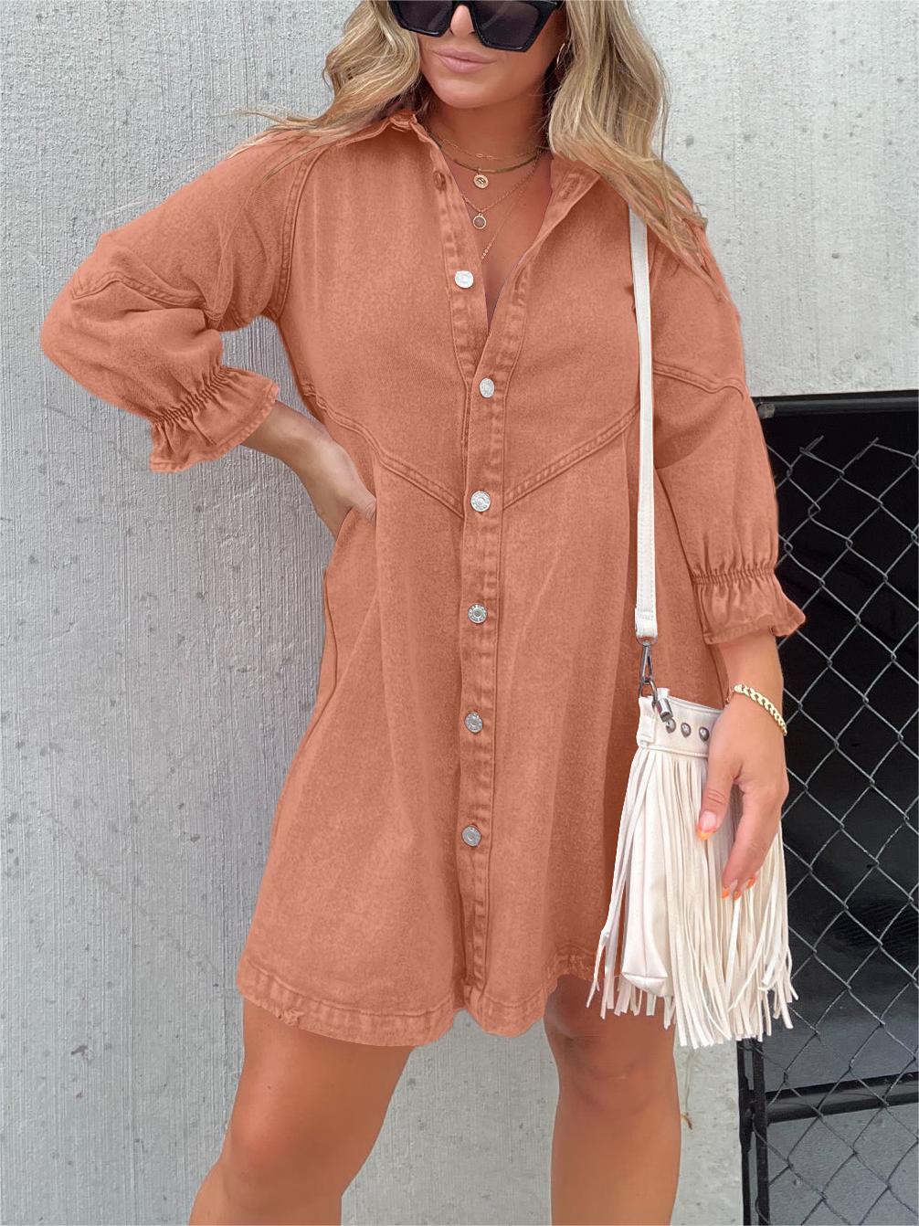 Pre-Sale>>🔥Christmas Sale 49% Off👉2025 New Washed Denim Puff Sleeve Dress (Buy 2 Get 10% OFF)