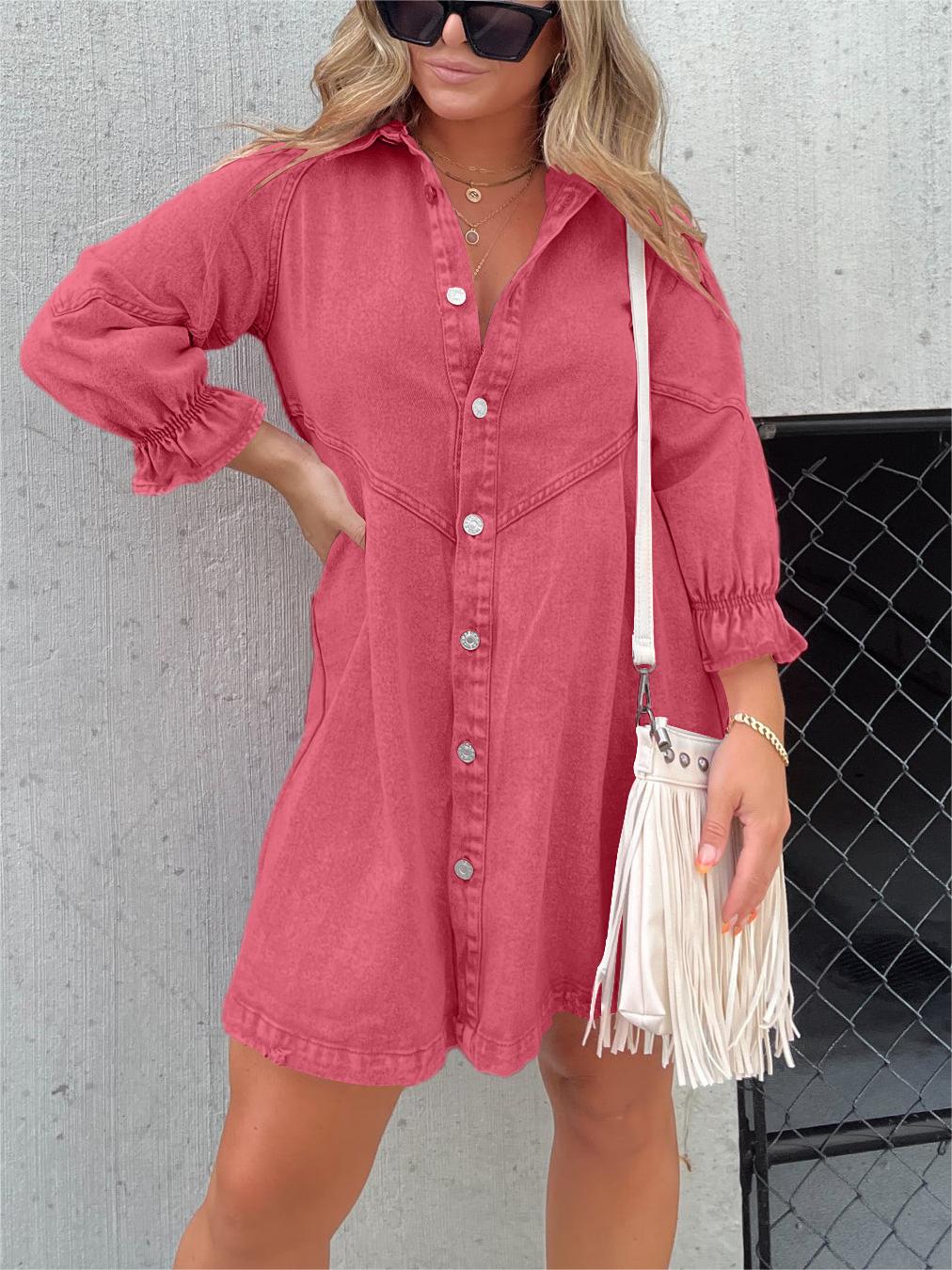Pre-Sale>>🔥Christmas Sale 49% Off👉2025 New Washed Denim Puff Sleeve Dress (Buy 2 Get 10% OFF)