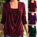 💜LAST DAY PROMOTION - 49% OFF💜Sequin Loose Smocked Fake Two-Piece Top