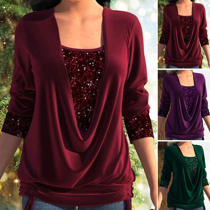 💜LAST DAY PROMOTION - 49% OFF💜Sequin Loose Smocked Fake Two-Piece Top