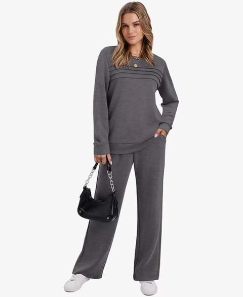 Women's Crew Neck Top & Drawstring Pants Set