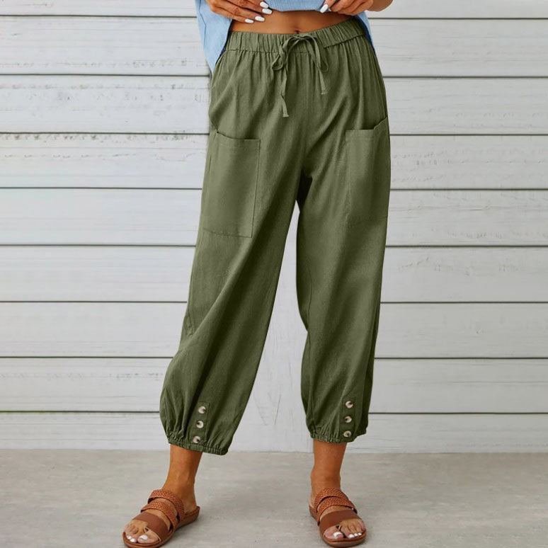 🧵2025 New Women's Summer Cotton Linen Trousers Nine Minute Trousers🍃
