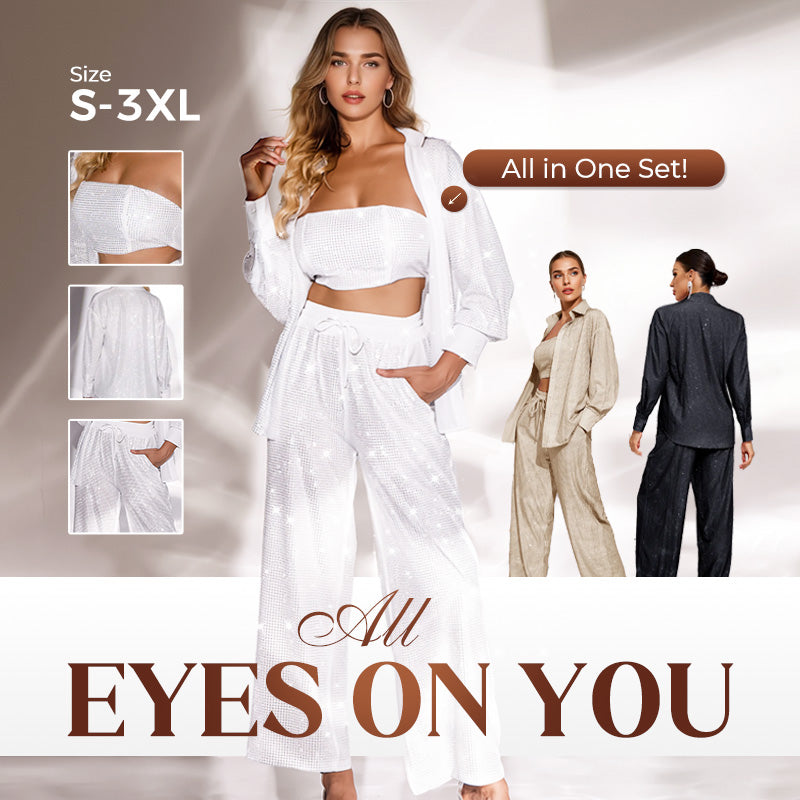 ✨49% OFF✨Sequin blazer and wide trousers for women (3-piece set)