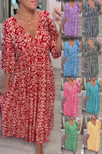 🎉LAST DAY SALE 49% OFF💖Bohemian casual print V-neck waist wrap long dress