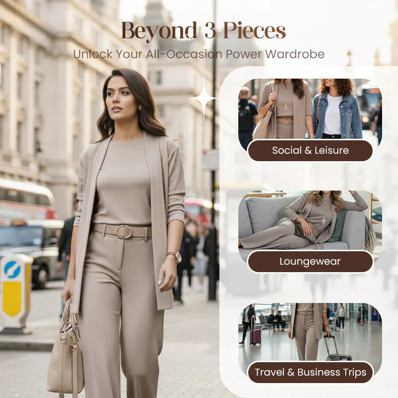 🍂Autumn New Arrivals - 70% Off💥Elegant Longline Cardigan Top & Pants 3-Pieces Set