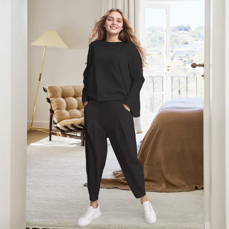 ⏰ Now only 50% off!🔥Round-Neck Long-Sleeved Top ＆ Pants 2-Piece Set | Wrinkle-Free & Breathable |