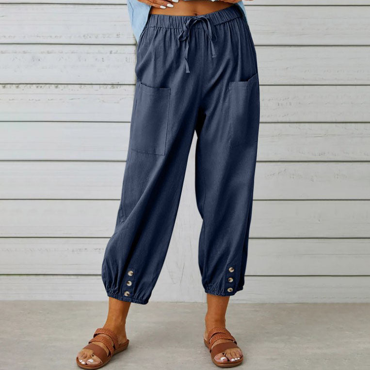 🧵2025 New Women's Summer Cotton Linen Trousers Nine Minute Trousers🍃