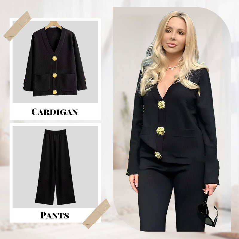 ⏳ Limited time 50% off! 💥Gold Button Soft Knit Trouser Co-Ord