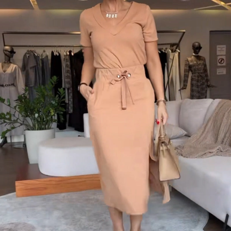 💞Women's V-Neck Top and Skirt Set💃