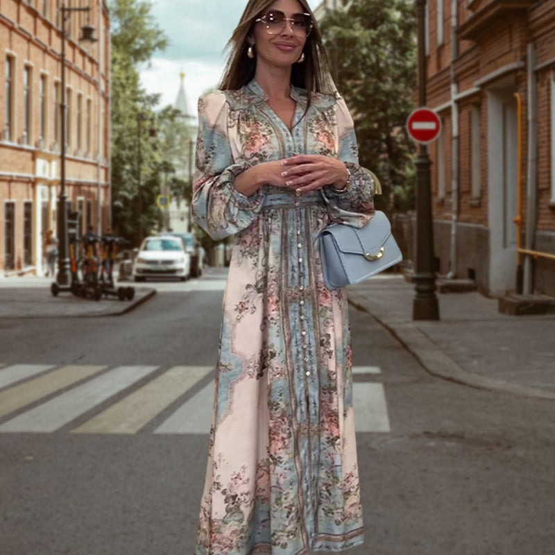 ✨Elegant Floral Dress | V - Neck, High Waist & Timeless Chic