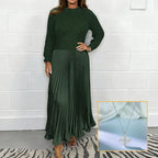 Women's solid color Long Sleeve Jumper & Pleated Bottom Dress