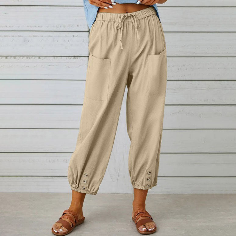 🧵2025 New Women's Summer Cotton Linen Trousers Nine Minute Trousers🍃