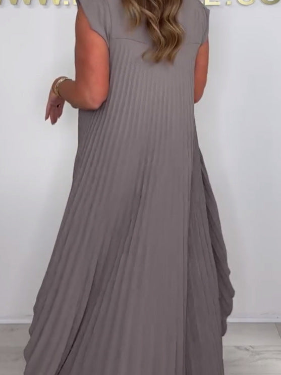 ⏳Limited Time 49% OFF🔥Laney Pleated Short Sleeve Irregular Midi Top and Elastic Waist Wide Leg Pants Set✨