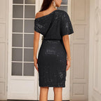 💃Last Day Sales - 49% OFF🎉Women's One Shoulder Sequin Sparkling Party Club Dress✨