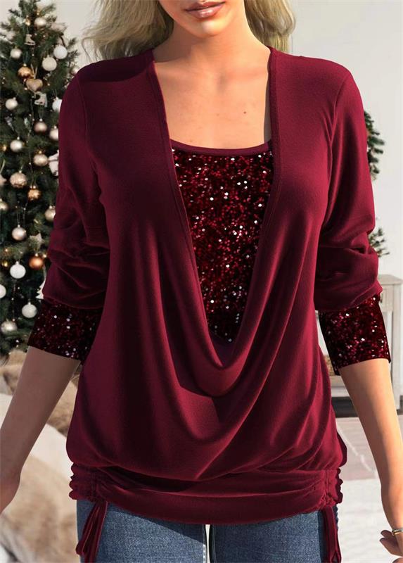 💜LAST DAY PROMOTION - 49% OFF💜Sequin Loose Smocked Fake Two-Piece Top