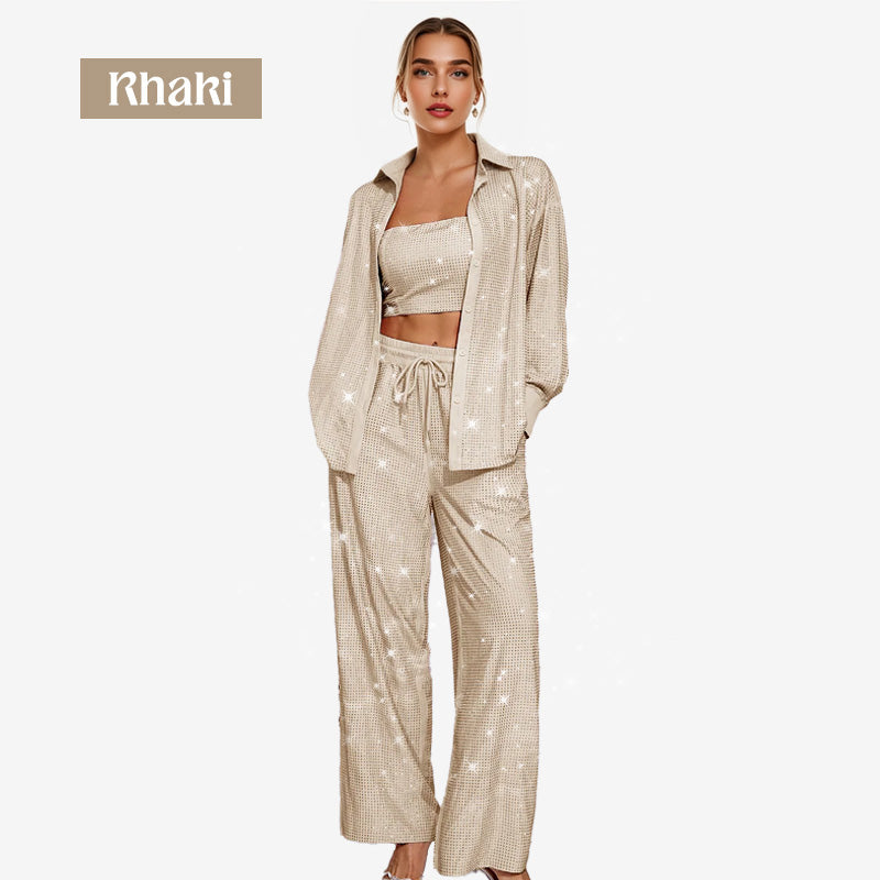 ✨49% OFF✨Sequin blazer and wide trousers for women (3-piece set)