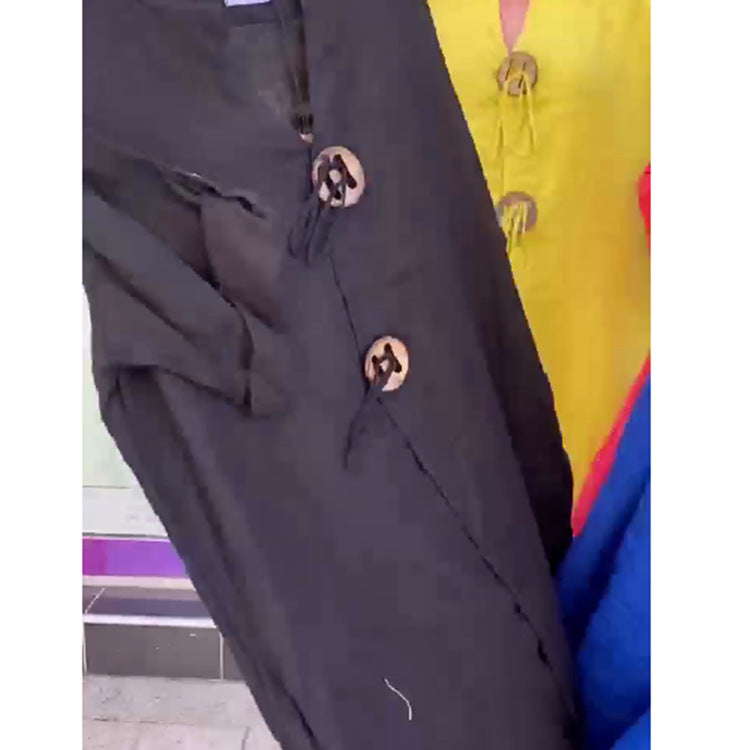 Casual V-neck Cotton and Linen Dress