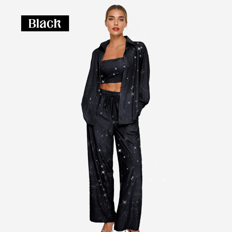 ✨49% OFF✨Sequin blazer and wide trousers for women (3-piece set)