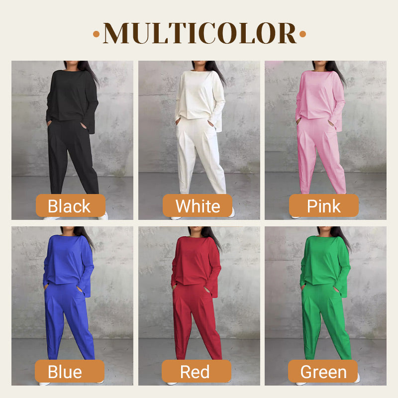 ⏰ Now only 50% off!🔥Round-Neck Long-Sleeved Top ＆ Pants 2-Piece Set | Wrinkle-Free & Breathable |