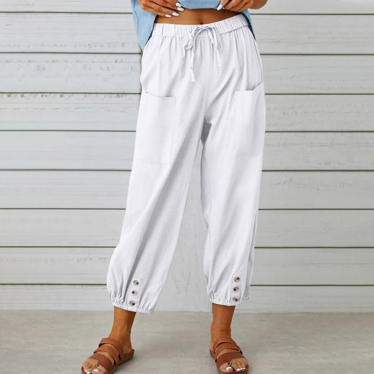🧵2025 New Women's Summer Cotton Linen Trousers Nine Minute Trousers🍃