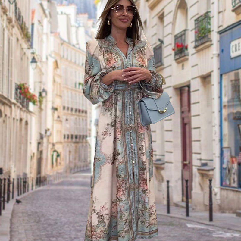 ✨Elegant Floral Dress | V - Neck, High Waist & Timeless Chic