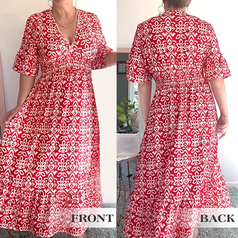 🎉LAST DAY SALE 49% OFF💖Bohemian casual print V-neck waist wrap long dress