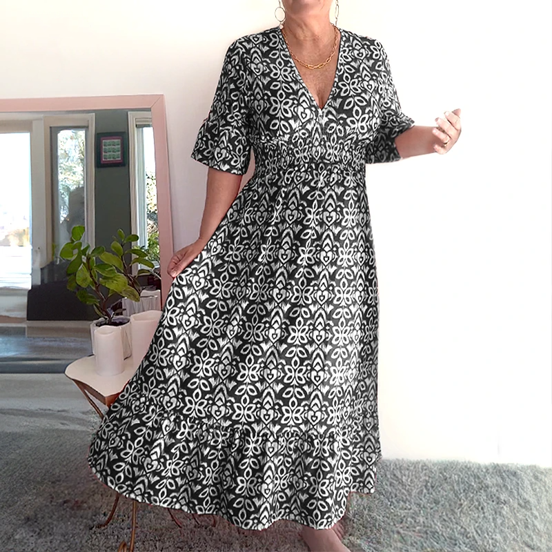 🎉LAST DAY SALE 49% OFF💖Bohemian casual print V-neck waist wrap long dress