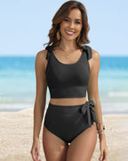 💥Last Day Special Sale 49% OFF🩱Double Tie Shoulder High Waist Tummy Control Bikini Set