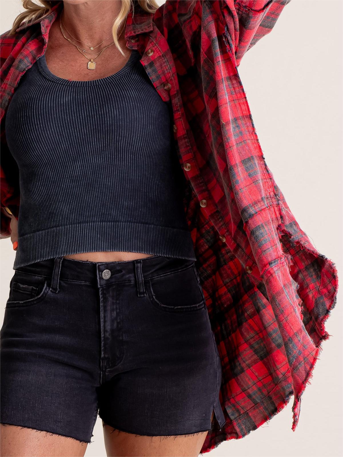 💖LAST DAY SALE 49% OFF🏆Women's Mineral Washed Button Down Plaid Shirt