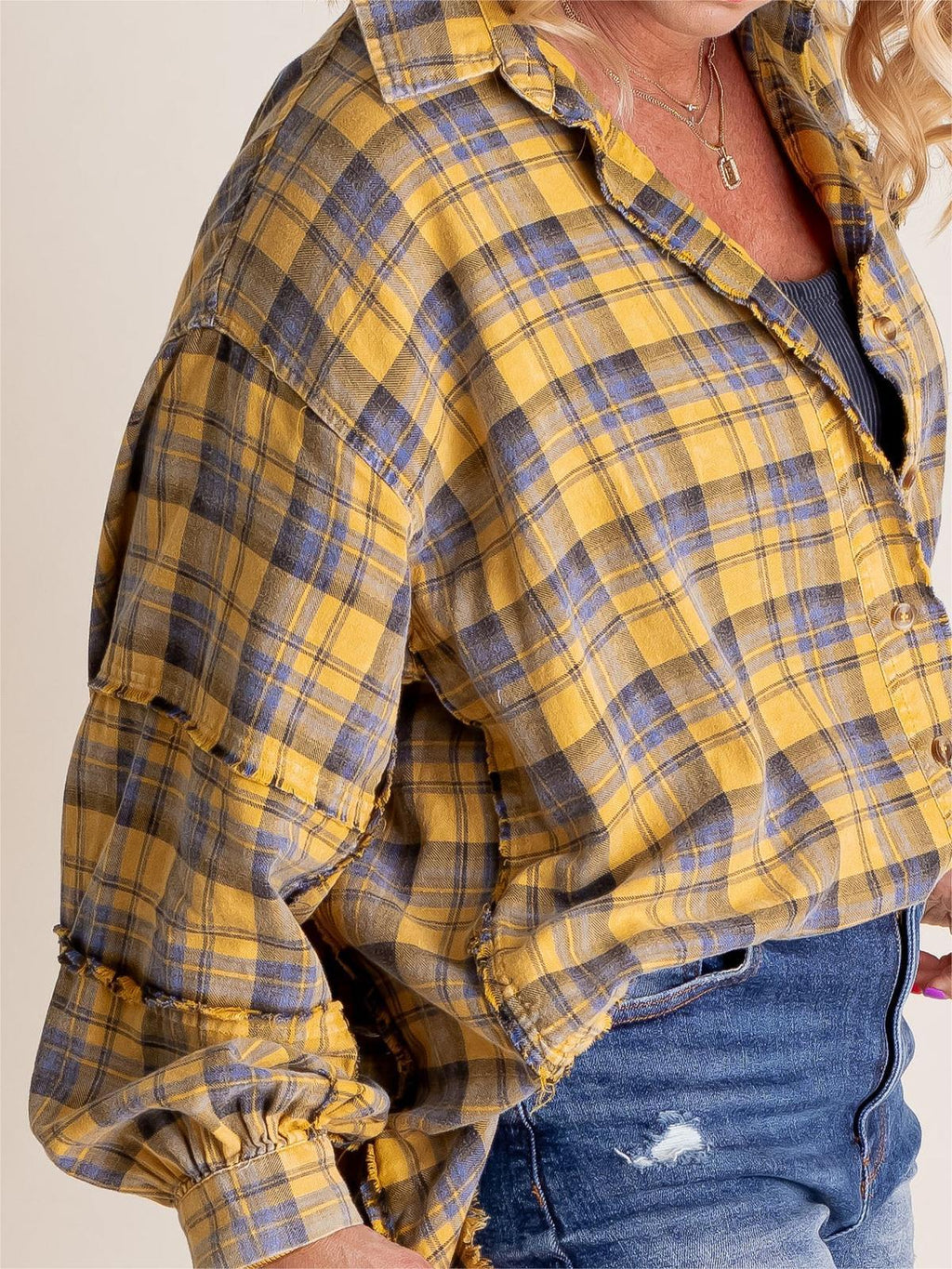 💖LAST DAY SALE 49% OFF🏆Women's Mineral Washed Button Down Plaid Shirt