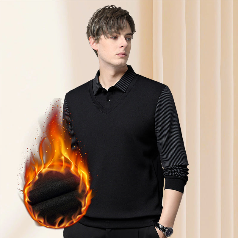 🖤Black Friday Special: 50% OFF!🖤 ❄️Striped Lapel Fake Two-Piece Shirt - Style Made Effortless!🔥