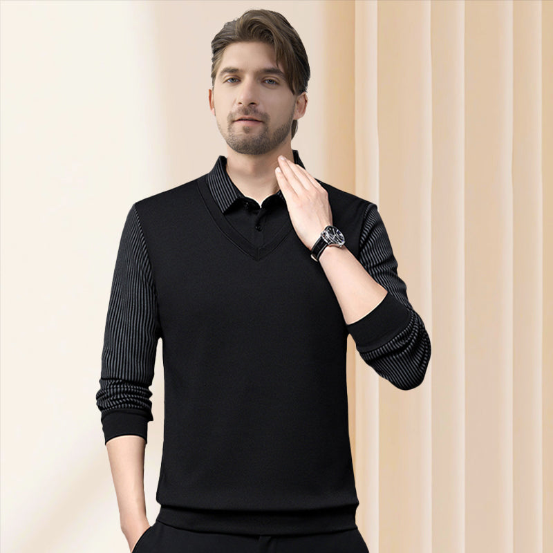 🖤Black Friday Special: 50% OFF!🖤 ❄️Striped Lapel Fake Two-Piece Shirt - Style Made Effortless!🔥