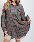 💖LAST DAY SALE 49% OFF🏆Women's Mineral Washed Button Down Plaid Shirt