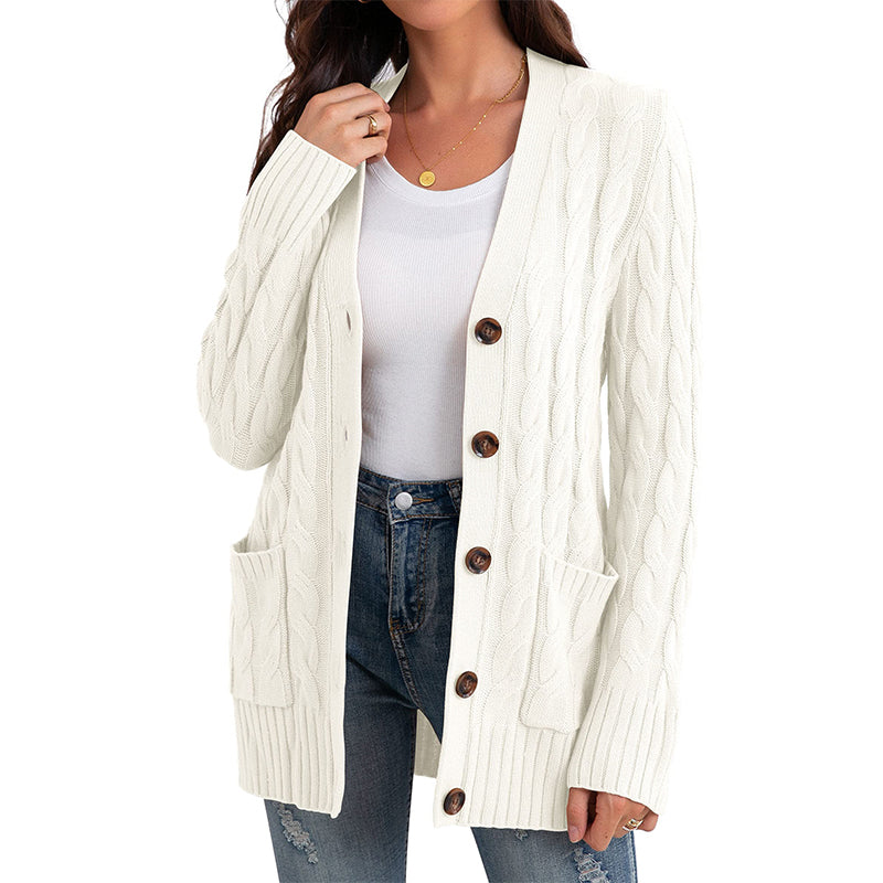 Women's Fall Casual Long Sleeve Button Down Open Front Cable Knit Cardigan Sweater Coat