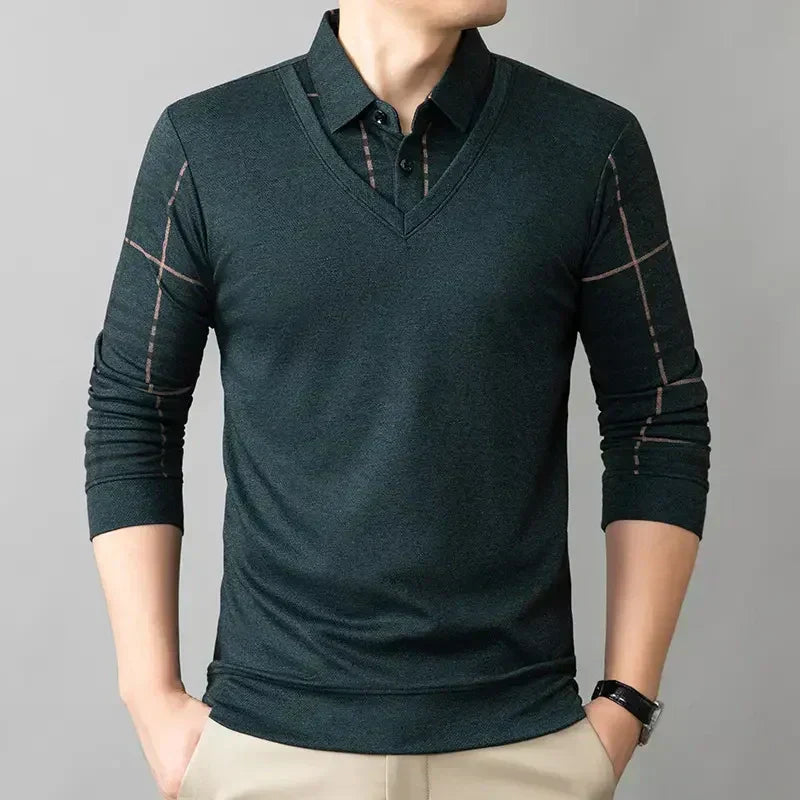 🔥 Men’s Lapel Faux Two-Piece Warm Top – Style & Warmth Combined! 🧥👔