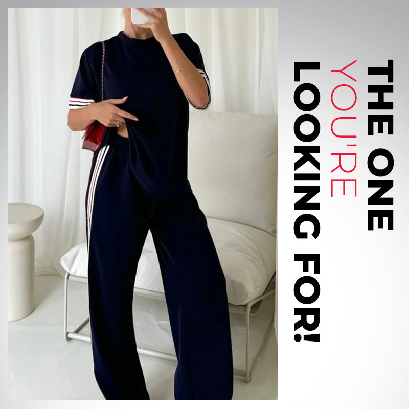💖Limited Sale 49% OFF💖Women's Striped T-Shirt & Wide-Leg Joggers Set