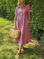 ⏰ Now only 50% off!🔥Striped Lapel Button Down Shirt Dress | With Functional Pockets