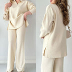 🍂Limited-Time 50% OFF🍂V-Neck Casual Slit Knitted Two-Piece Set