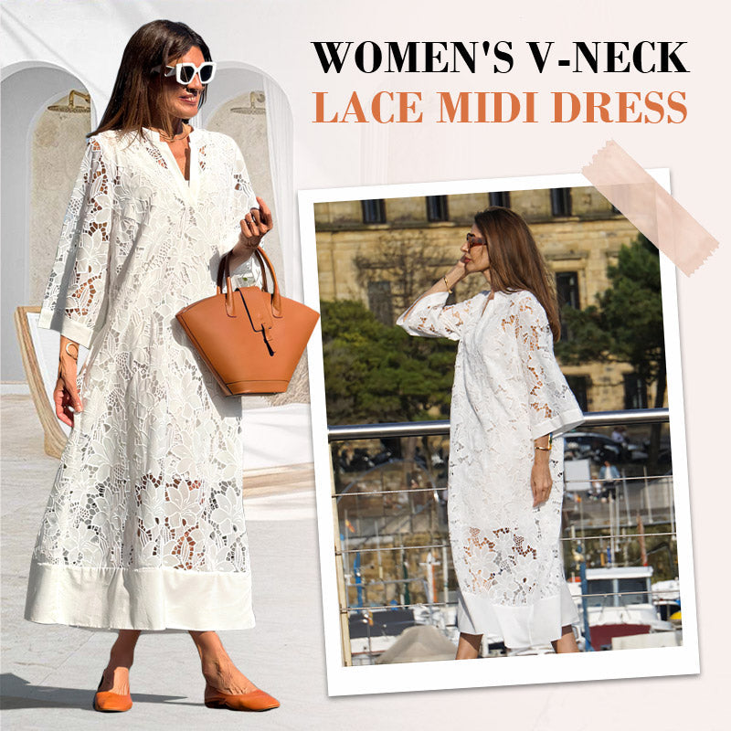 🌸Spring Specials🌸 Women's V-Neck Lace Midi Dress