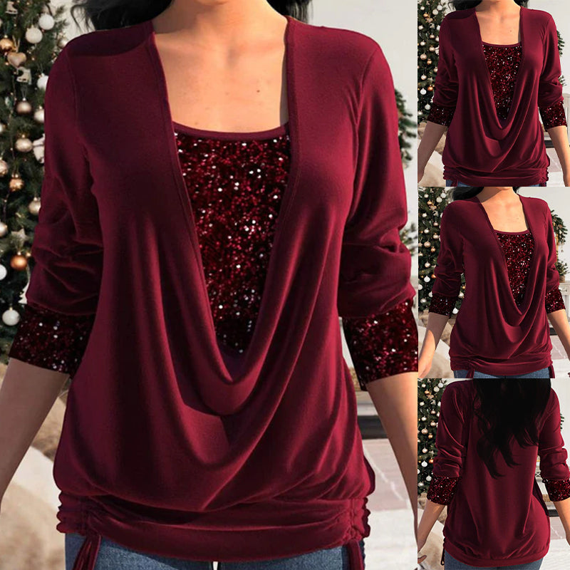 💜LAST DAY PROMOTION - 49% OFF💜Sequin Loose Smocked Fake Two-Piece Top