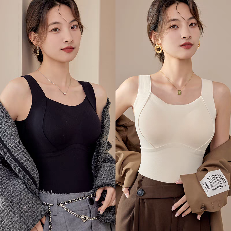 🔥 Cozy & Supported: Thickened Warm Tank Top with Shelf Bra! ❄️👙
