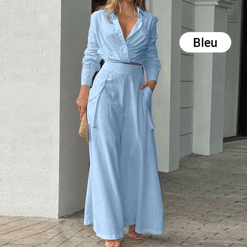 🏖️Summer Hot Sale 49% OFF🌼Elegant two-piece set: long-sleeved top with cuffs and high-waisted pants