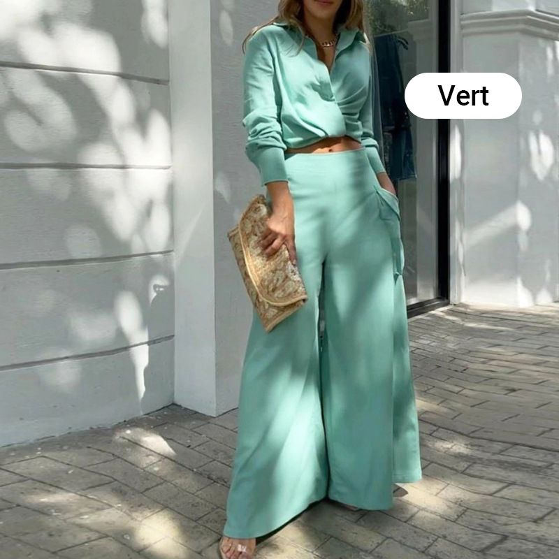 🏖️Summer Hot Sale 49% OFF🌼Elegant two-piece set: long-sleeved top with cuffs and high-waisted pants