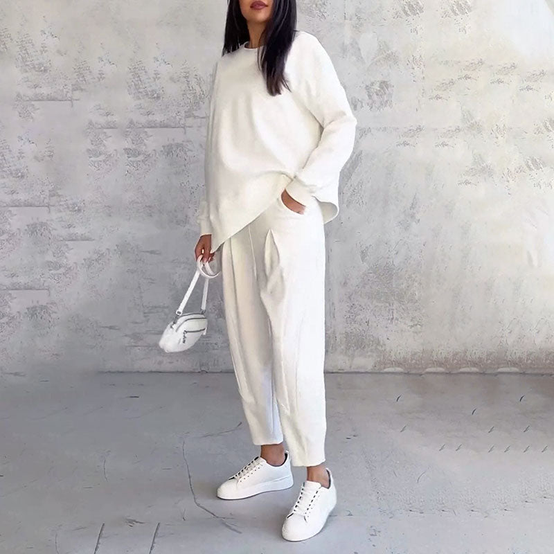 ⏰ Now only 50% off!🔥Round-Neck Long-Sleeved Top ＆ Pants 2-Piece Set | Wrinkle-Free & Breathable |